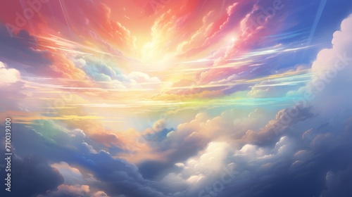 Beautiful background of sky with rainbow clouds AI generated image