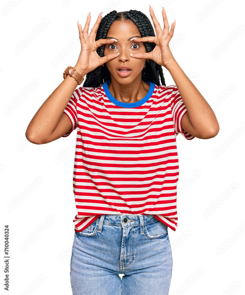Beautiful hispanic woman wearing casual clothes trying to open eyes with fingers, sleepy and tired for morning fatigue Beautiful hispanic woman wearing casual clothes trying to open eyes with fingers, sleepy and tired for morning fatigue
