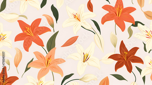 Illustrated lilies wallpaper pattern