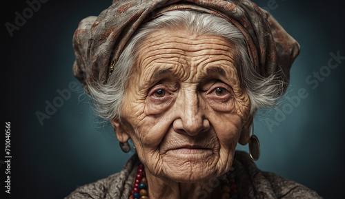 Portrait of sad very old woman   close-up senior woman   portrait of sad senior woman   wrinkles on the face