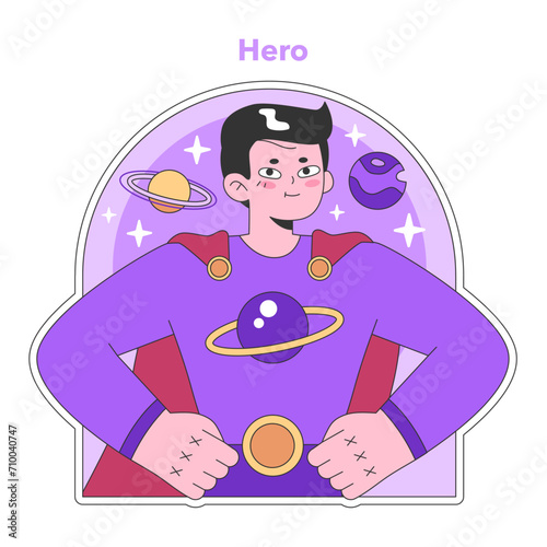 Personality psychological archetype. Character characteristics. Hero collective unconscious prototype. Flat vector illustration