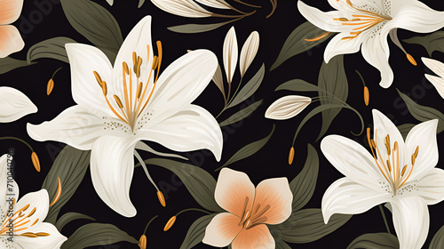 Illustrated lilies wallpaper pattern