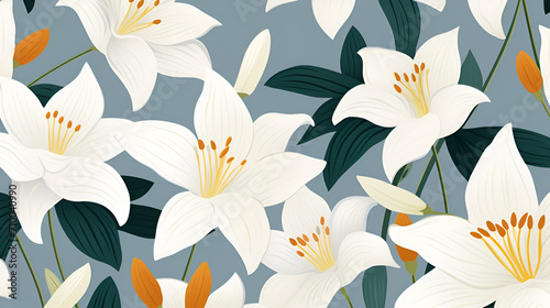 Illustrated lilies wallpaper pattern