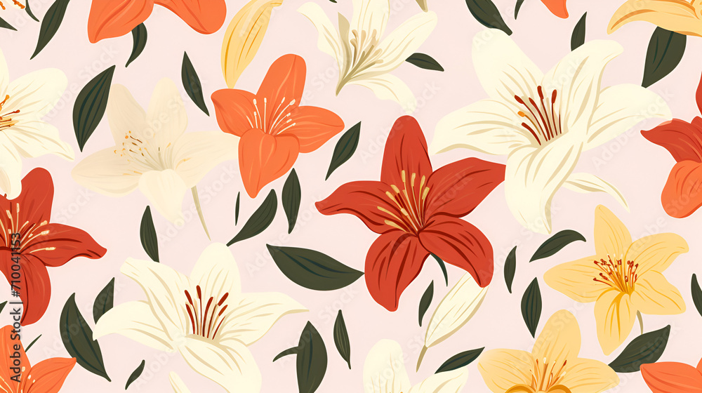 Illustrated lilies wallpaper pattern Illustrated lilies wallpaper pattern