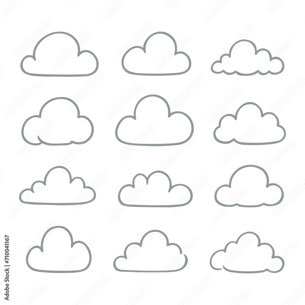 Collection of simple vector linear cloud icons, various shapes and sizes. Collection of simple vector linear cloud icons, various shapes and sizes.