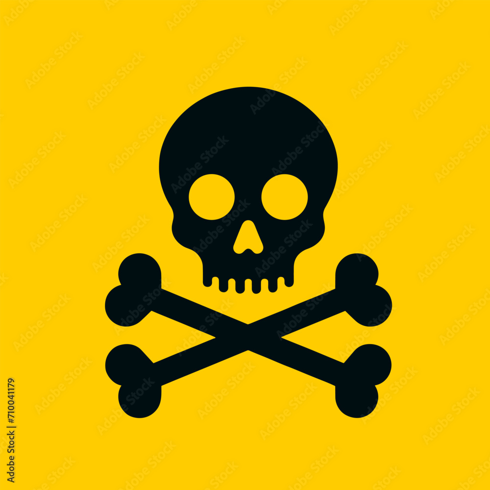 Black skull and crossbones symbol on a yellow background, a classic