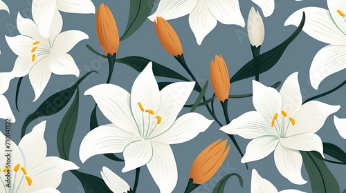 Illustrated lilies wallpaper pattern