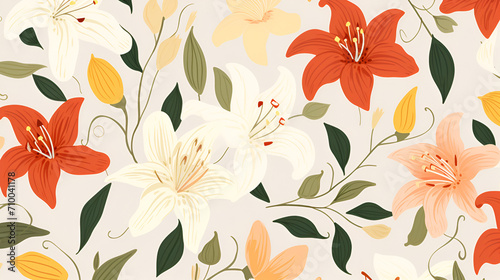 Illustrated lilies wallpaper pattern © gkgdesign