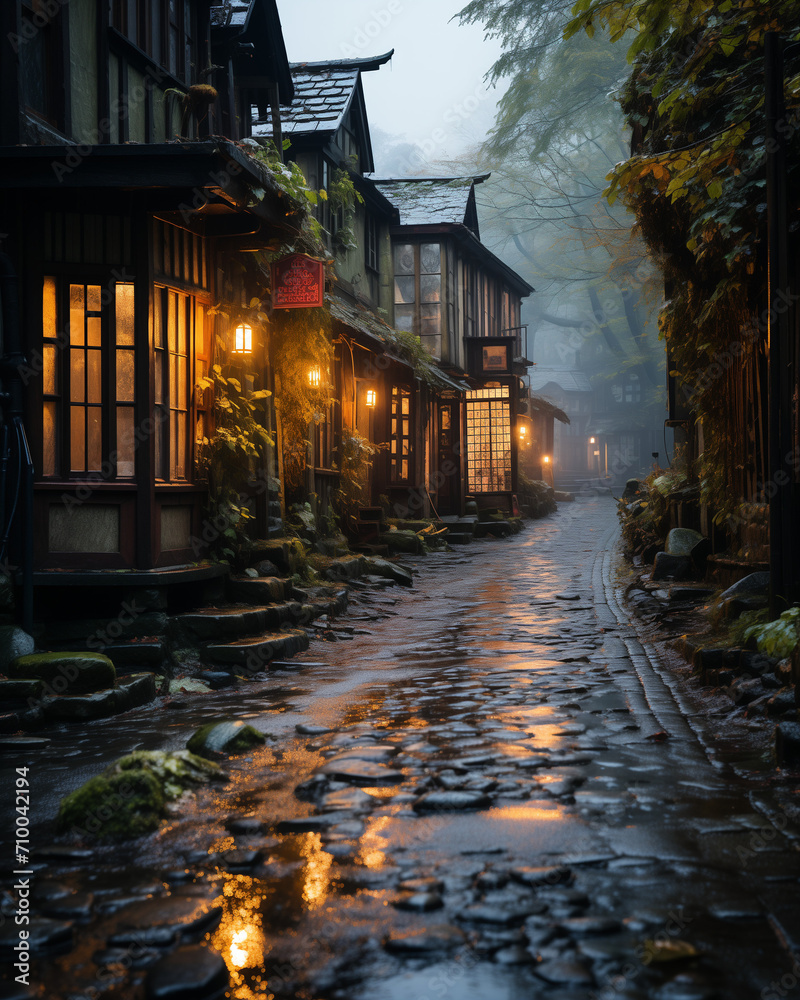 autumn in the city, Landscape Photography of an Alley on a Foggy Day
