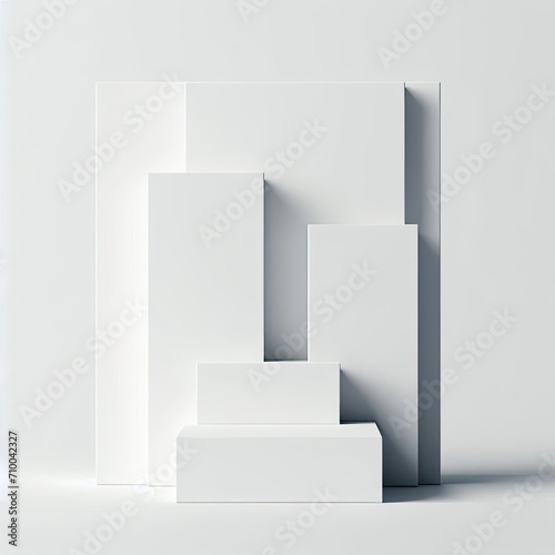 Modern Minimalism: Clean 3D White Rectangular Geometric Figures