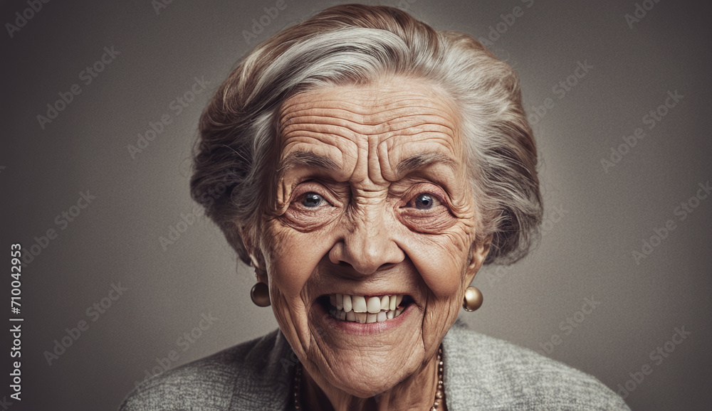 funny grandma portrait, portrait of a senior old women close-up, grandmother portrait