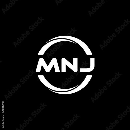 MNJ letter logo design with black background in illustrator, cube logo, vector logo, modern alphabet font overlap style. calligraphy designs for logo, Poster, Invitation, etc.