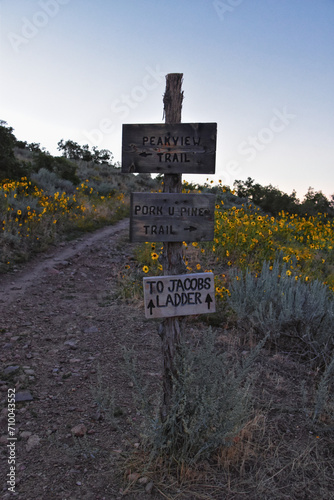 Hiking Trail Sign Lone Peak Jacob’s Ladder Wasatch Ricky Mountains, Salt Lake, Utah. USA.
 photo