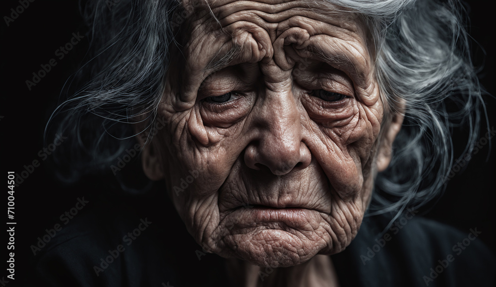 Portrait of sad very old woman , close-up senior woman , portrait of sad senior woman