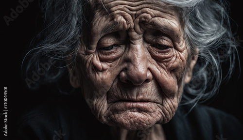 Portrait of sad very old woman   close-up senior woman   portrait of sad senior woman