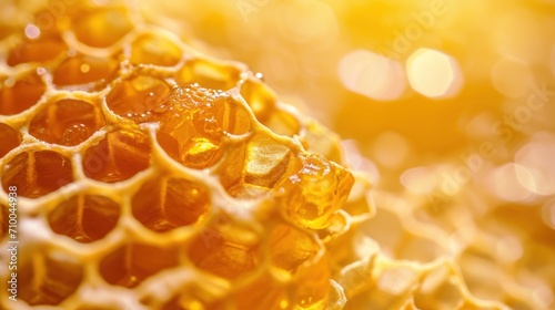 Golden Symmetry, Captivating Close-Up of the Hexagonal Honeycomb Patterns