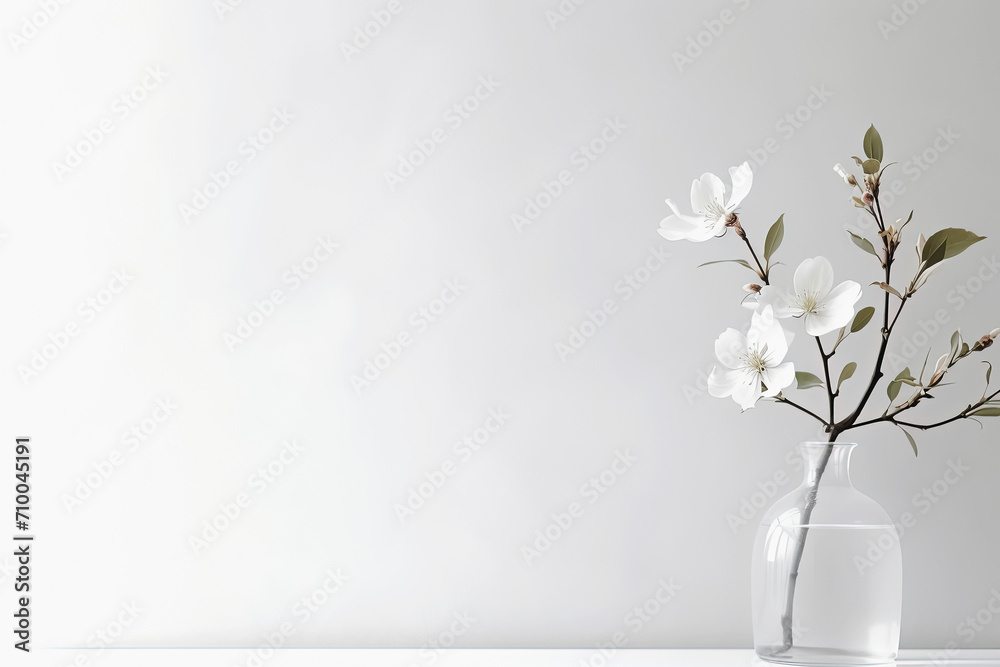 Beautiful white magnolia flowers in vase on white background. Generative Ai - obrazy, fototapety, plakaty 