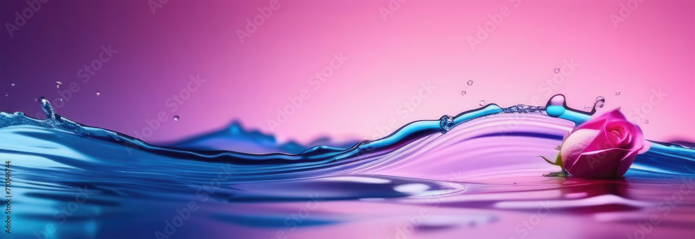 horizontal banner, water waves, pink rose, Songkran, Thai New Year horizontal banner, water waves, pink rose, Songkran, Thai New Year