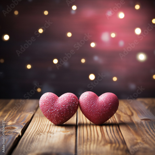 valentines day background with two hearts on wooden background Generative AI