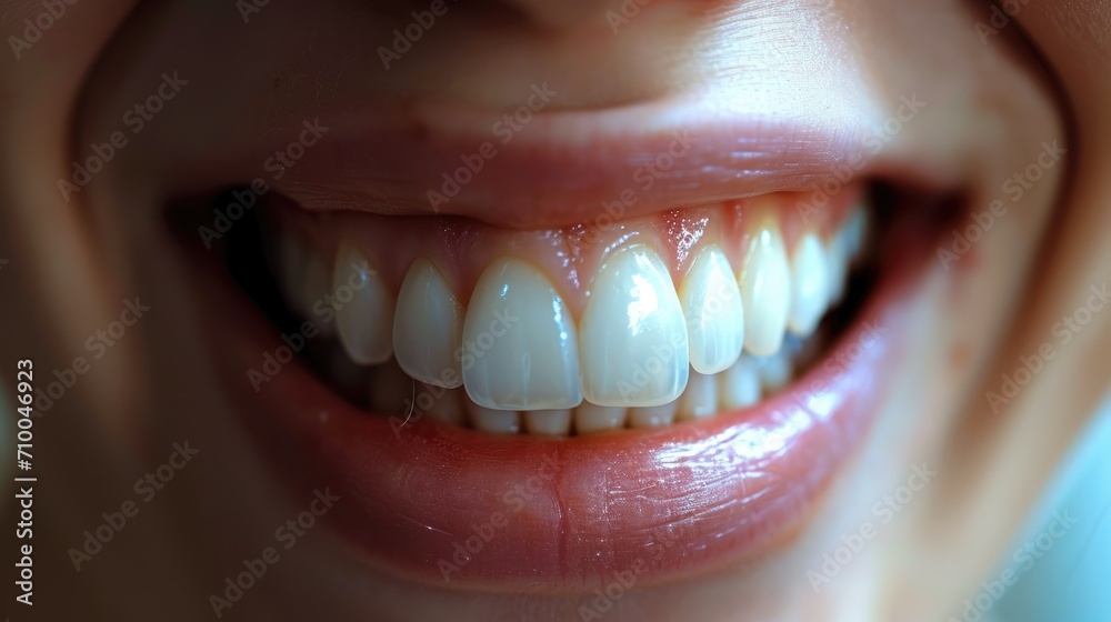 Fototapeta premium Close up of teeth and gums, Natural teeth. Generative AI.