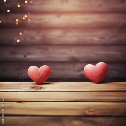 valentines day background with two hearts on wooden background Generative AI