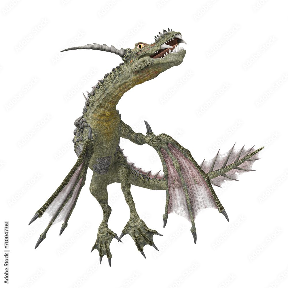 Fototapeta premium water dragon is turning around on white background in bottom view