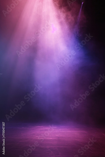 Empty stage or scene with spotlights and purple pink smoke effect as wallpaper background illustration	