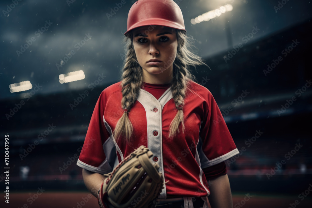 Obraz premium Confident young athlete in baseball uniform