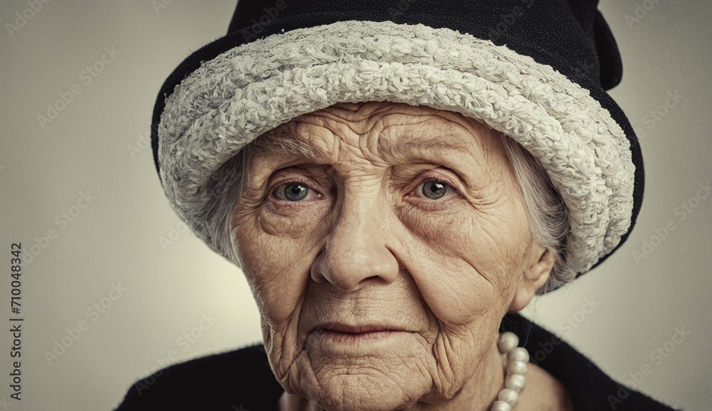 funny grandma portrait, portrait of a senior old women close-up, grandmother portrait