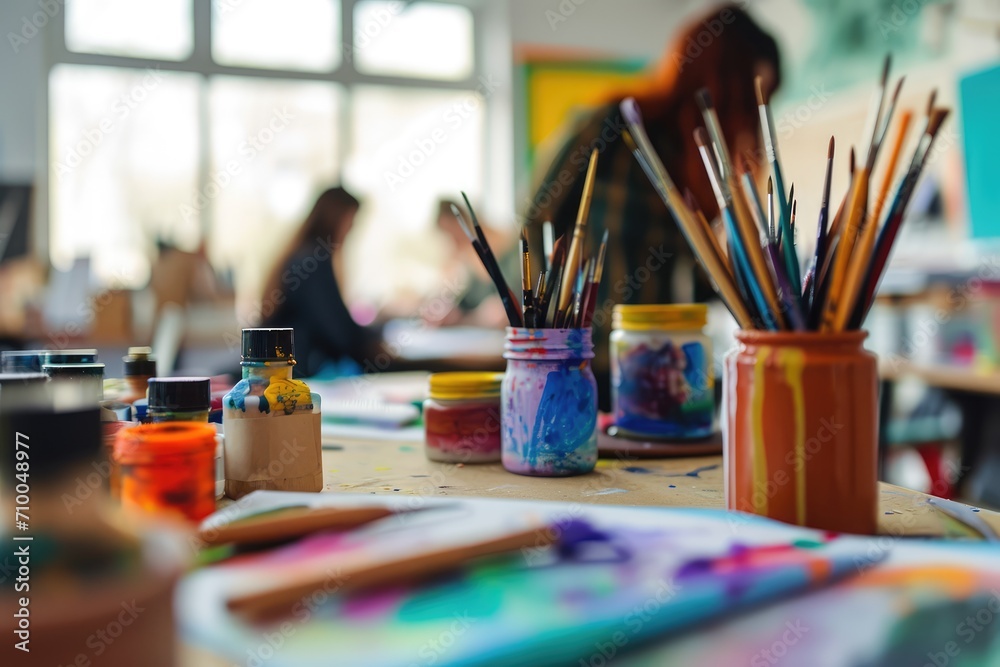 Art Therapy Session - A group of people participating in an art therapy session with various art supplies - AI Generated Art Therapy Session - A group of people participating in an art therapy session with various art supplies - AI Generated