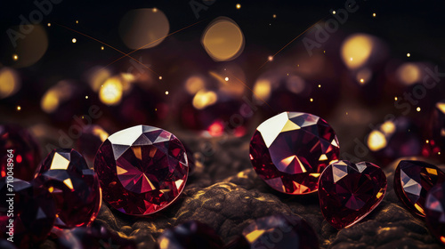 Maroon and golden diamonds in the shape of a heart of different sizes on festive maroon  background. Beautiful Illustration for greeting card, carnival, holiday, celebration. Free space for text.