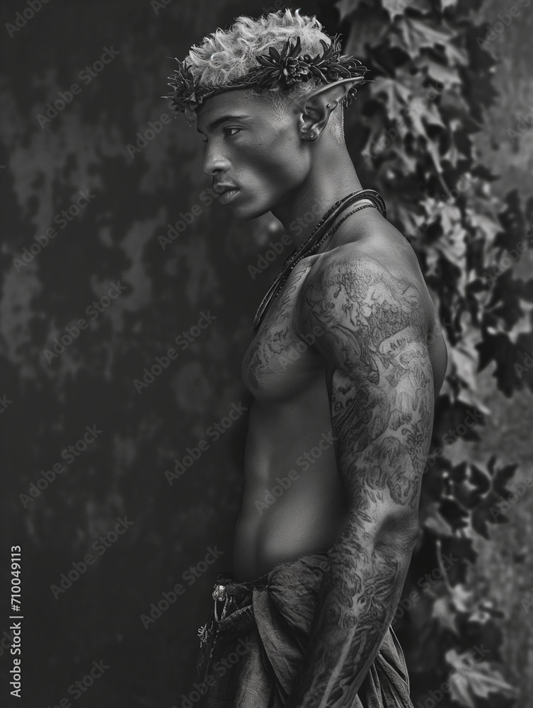 black and white photograph of an elf male warrior - generative ai black and white photograph of an elf male warrior - generative ai