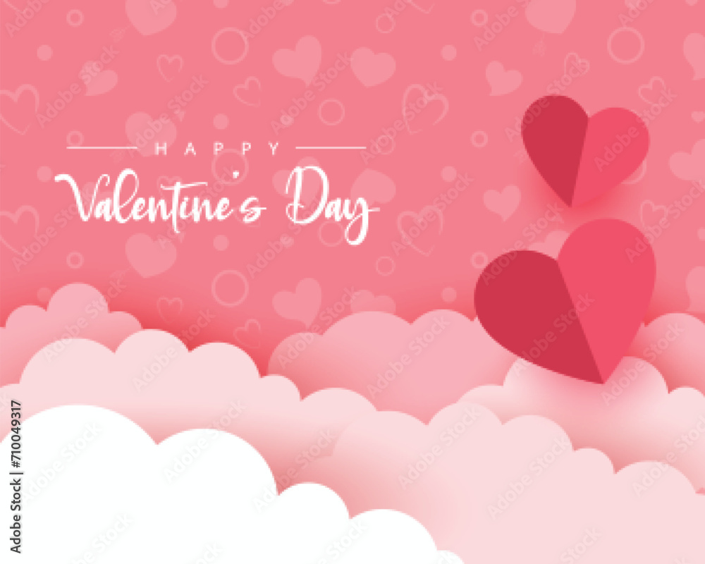 Vector Happy valentine's greeting card design and paper cut  heart. Valentine's day text pink background with hearts pattern