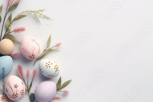 colorful Easter eggs with a pattern on a light background  a place for text