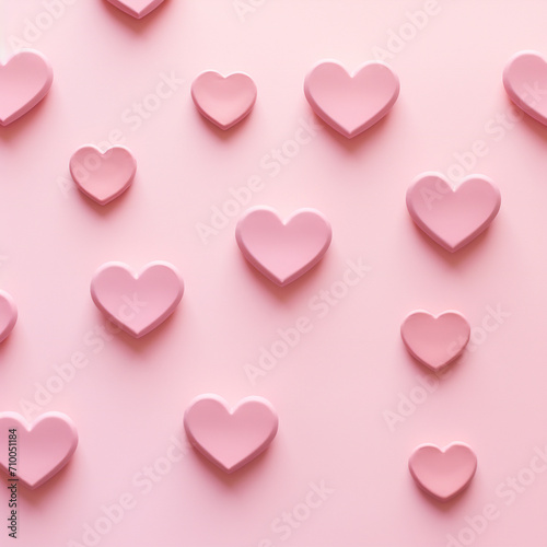 Valentine's Day background. Pink hearts on pastel pink background. Valentines day concept. Flat lay, top view, copy space Generative AI