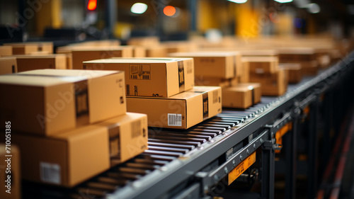 warehouse boxes with cardboard boxes in the background of the storehouse © SZ Photos