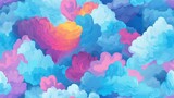 Seamless pattern of a heart shaped cloud over the sky in the style of abstract watercolor painted background. Multicolored clouds. Generative AI