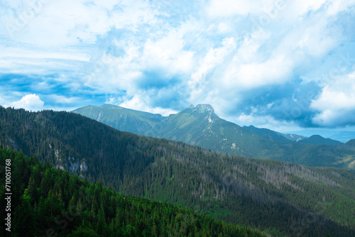 Mountain panorama of the Tatra Mountains from Kasprowy Wierch (Kasper Peak) on a summer day in Poland. Aerial view  photo