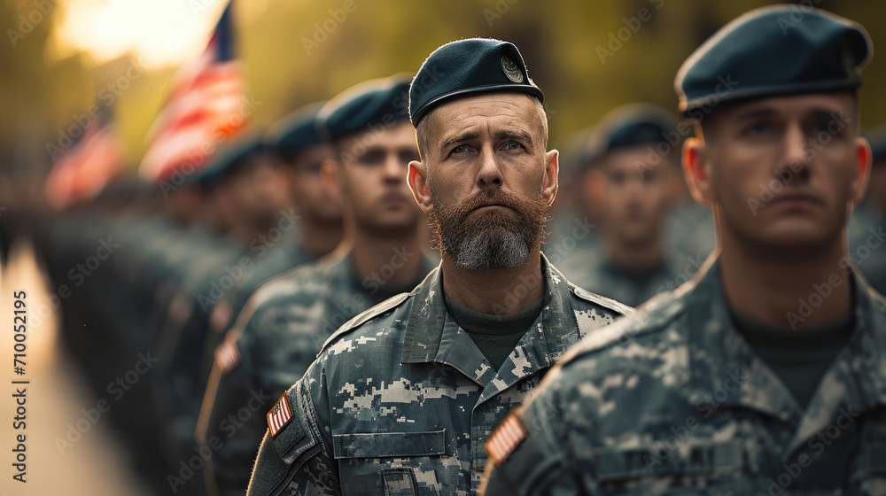 Veterans and soldiers on Veterans Memorial Day. Generative AI. Veterans and soldiers on Veterans Memorial Day. Generative AI.