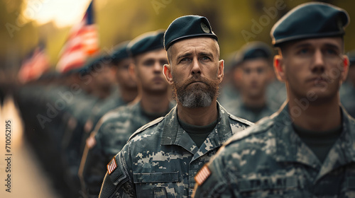 Veterans and soldiers on Veterans Memorial Day. Generative AI.
