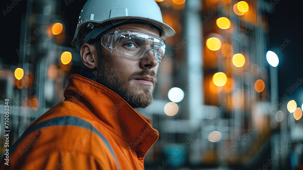 Petroleum oil refinery engineer worker in oil and gas industrial with personal safety equipment. Generative AI. Petroleum oil refinery engineer worker in oil and gas industrial with personal safety equipment. Generative AI.