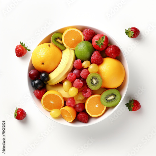 a white bowl with fresh fruits  white background created with Generative Ai