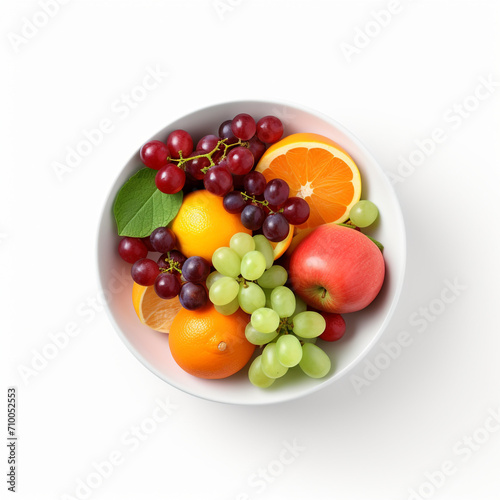 a white bowl with fresh fruits  white background created with Generative Ai