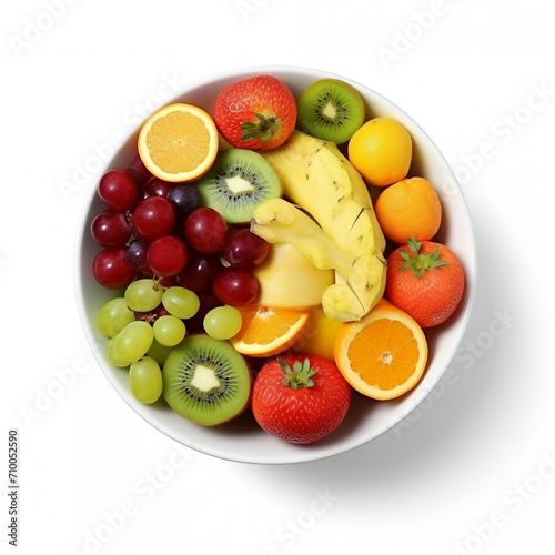 a white bowl with fresh fruits  white background created with Generative Ai