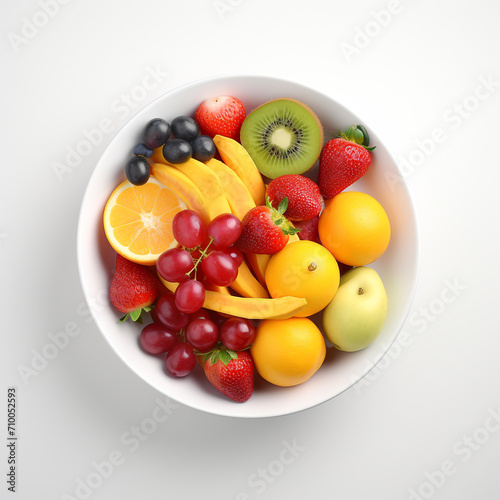 a white bowl with fresh fruits  white background created with Generative Ai