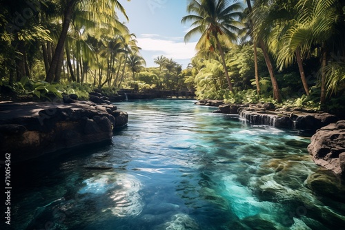 River Amidst the Lush Tropical Woodland