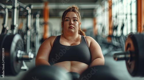 A Very fat girl in gym. Generative AI.