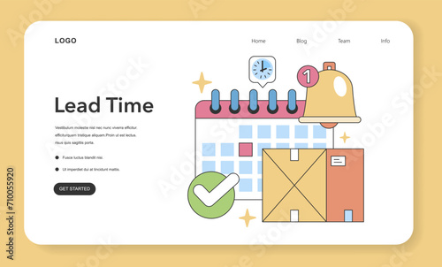 Lead Time concept. Efficient schedule tracking with a calendar and timely package delivery. Streamlined supply chain management. Flat vector illustration.