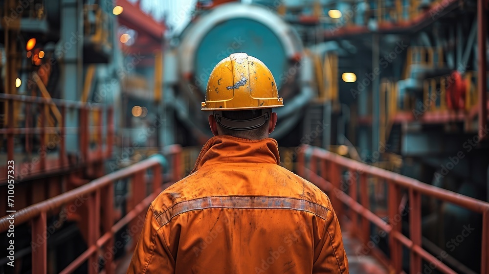 Engineer in Hard Hats Stand in ship vessel. Generative AI. Engineer in Hard Hats Stand in ship vessel. Generative AI.