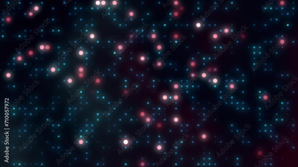 red and blue bright animated background colourful colourful blinking lights, looping texture graphic background, led dots glowing circles bladerunner
